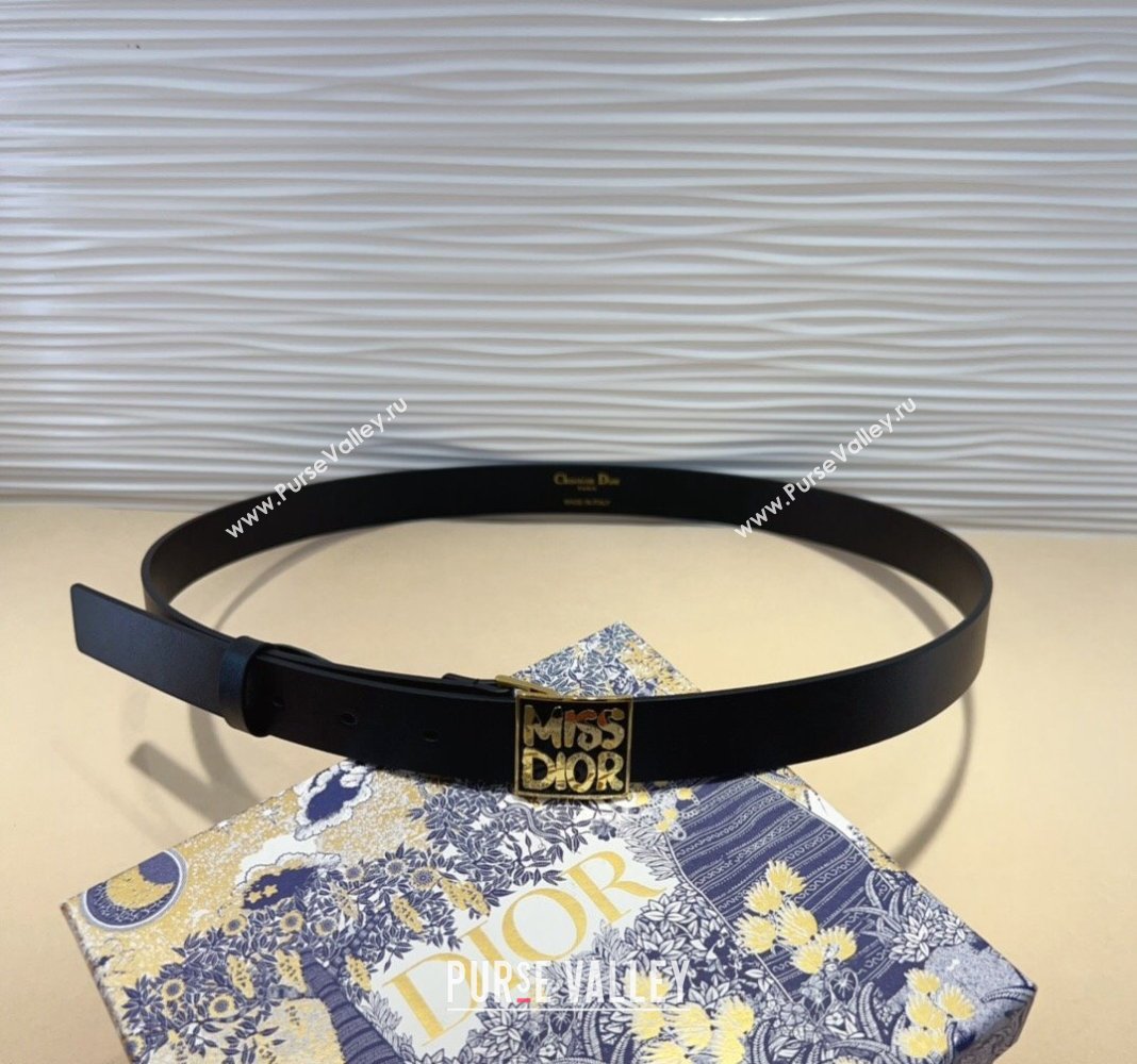 Dior Miss Dior Belt 2.5cm in Calfskin Black 2024 DR091302 (99-240913100)