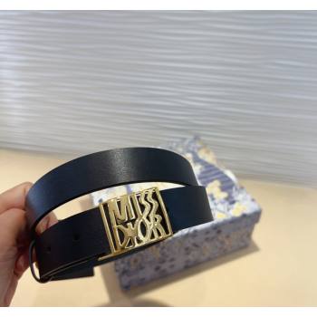 Dior Miss Dior Belt 2.5cm in Calfskin Leather Black/Gold 2024 DR091303 (99-240913106)