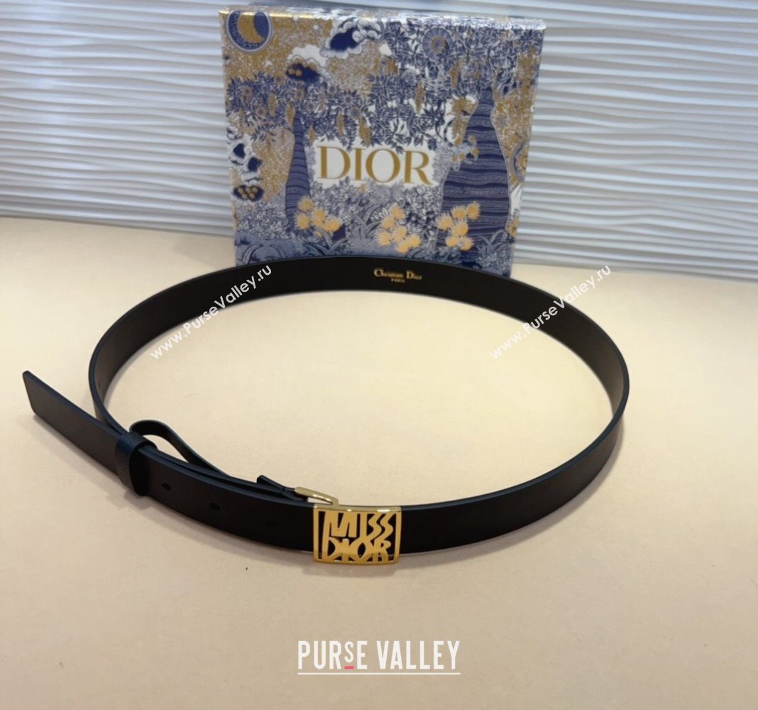 Dior Miss Dior Belt 2.5cm in Calfskin Leather Black/Gold 2024 DR091303 (99-240913106)