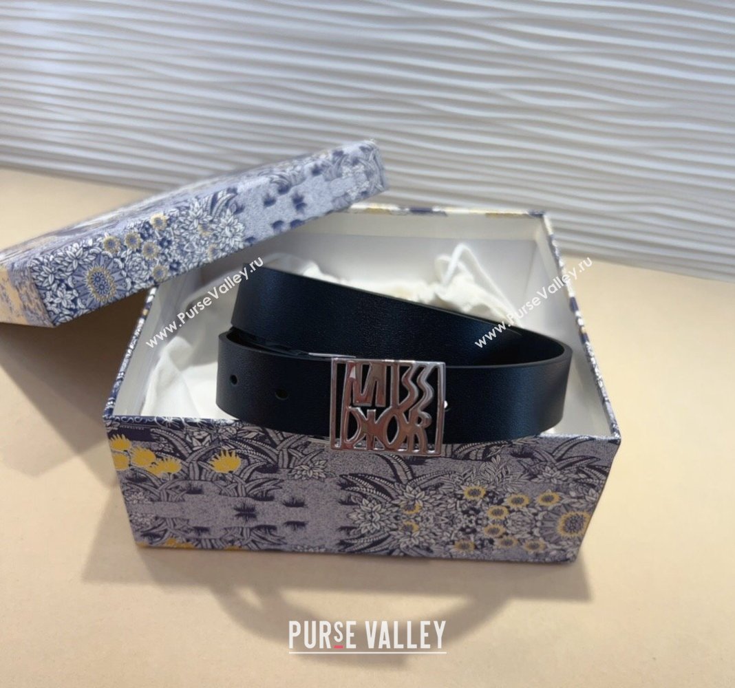 Dior Miss Dior Belt 2.5cm in Calfskin Leather Black/Silver 2024 DR091303 (99-240913107)