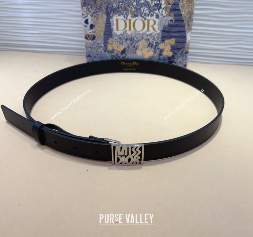 Dior Miss Dior Belt 2.5cm in Calfskin Leather Black/Silver 2024 DR091303 (99-240913107)