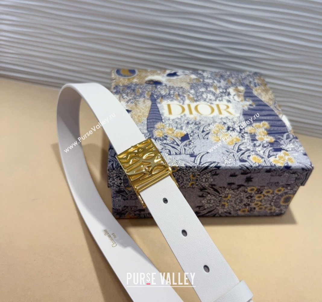 Dior Miss Dior Belt 2.5cm in Calfskin Leather White/Gold 2024 DR091303 (99-240913108)