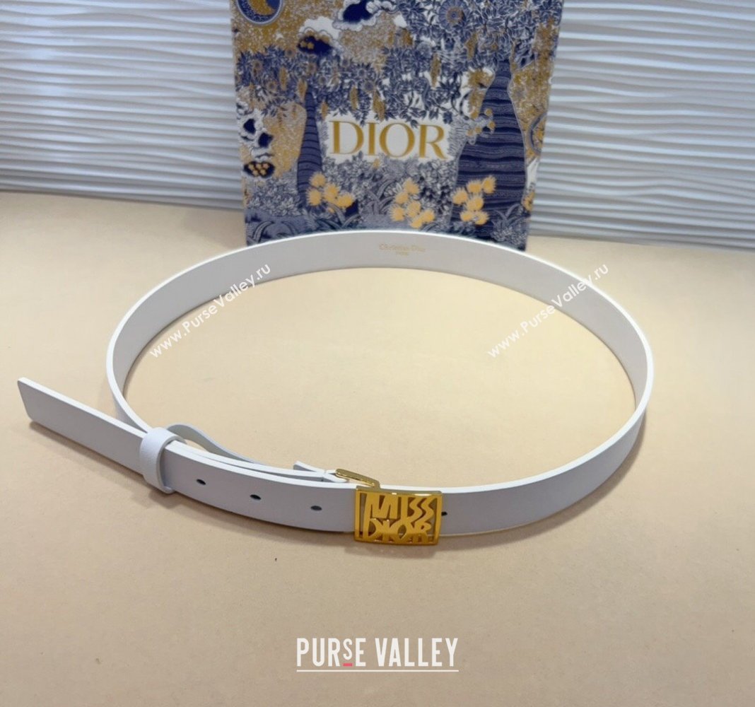 Dior Miss Dior Belt 2.5cm in Calfskin Leather White/Gold 2024 DR091303 (99-240913108)