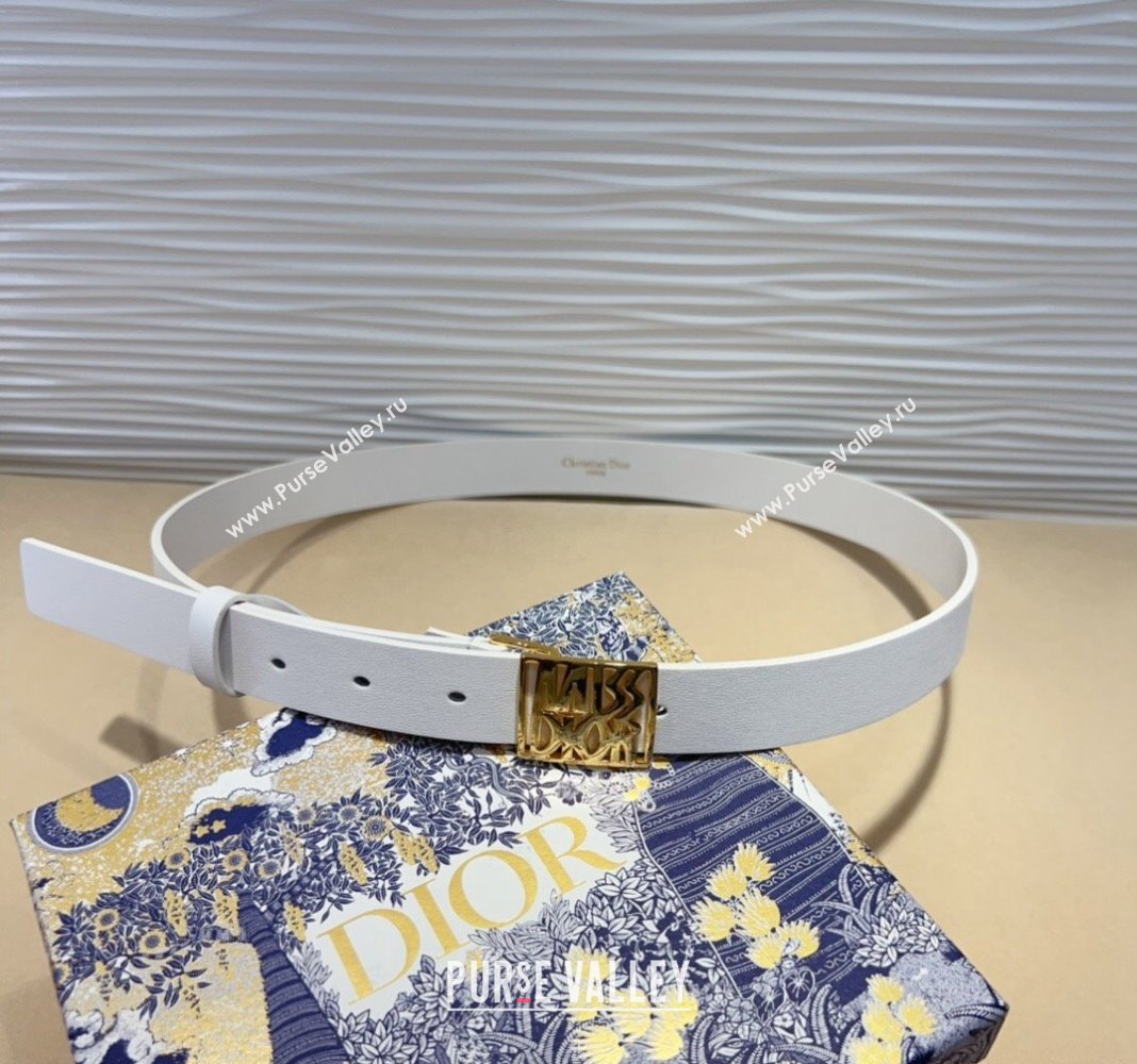 Dior Miss Dior Belt 2.5cm in Calfskin Leather White/Gold 2024 DR091303 (99-240913108)