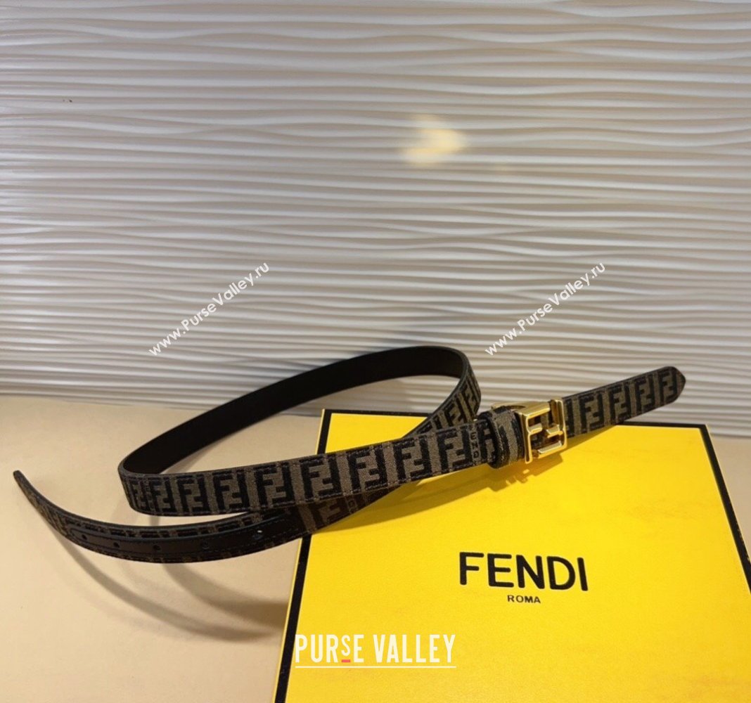 Fendi FF Canvas and Calfskin Belt 2cm Black/Shiny Gold 2024 FE102201 (99-241022020)