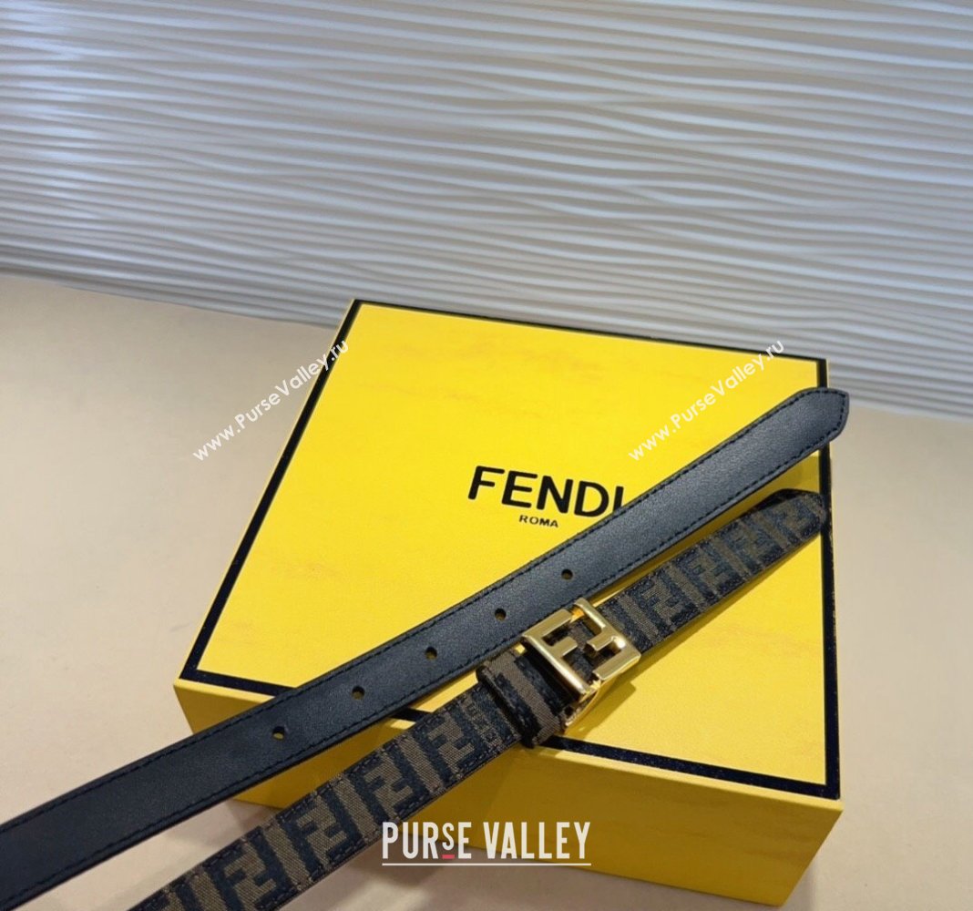 Fendi FF Canvas and Calfskin Belt 2cm Black/Shiny Gold 2024 FE102201 (99-241022020)