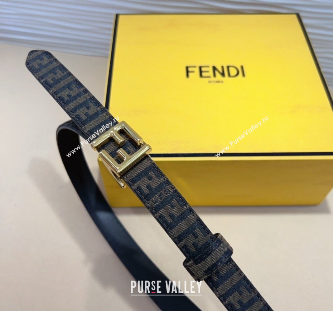 Fendi FF Canvas and Calfskin Belt 2cm Black/Shiny Gold 2024 FE102201 (99-241022020)