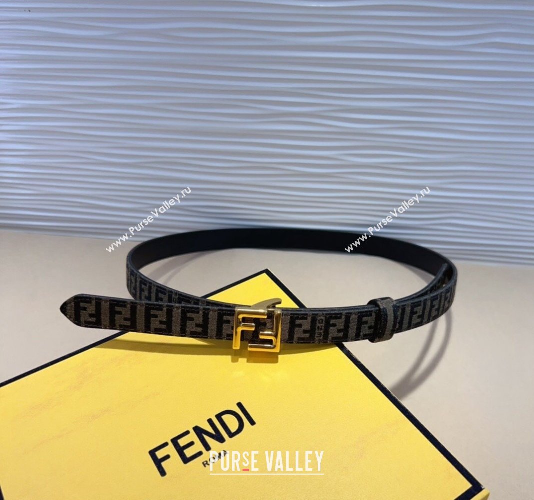 Fendi FF Canvas and Calfskin Belt 2cm Black/Shiny Gold 2024 FE102201 (99-241022020)