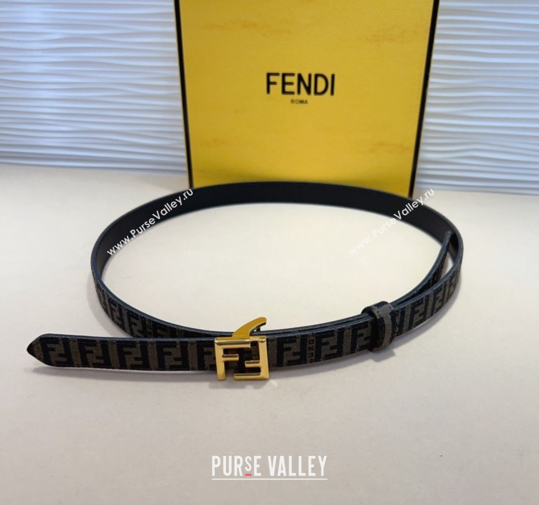 Fendi FF Canvas and Calfskin Belt 2cm Black/Shiny Gold 2024 FE102201 (99-241022020)