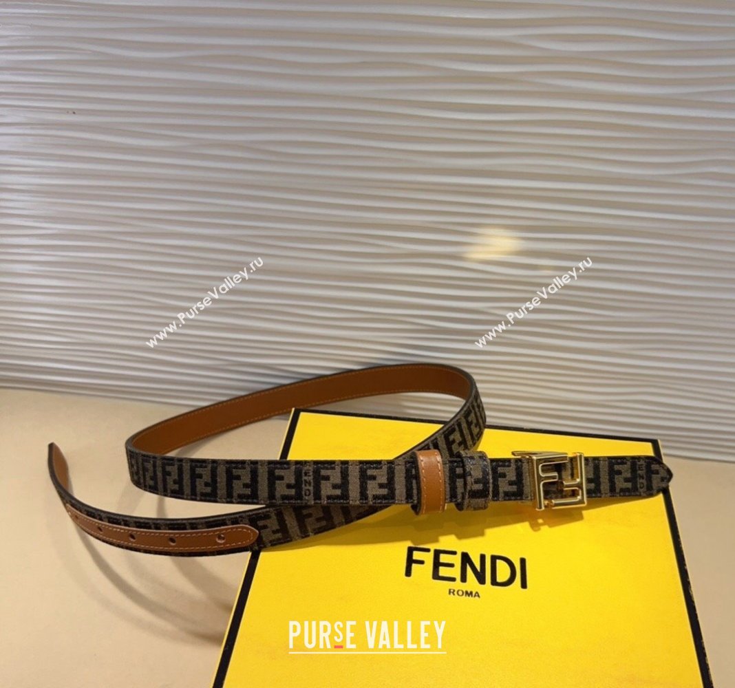 Fendi FF Canvas and Calfskin Belt 2cm Brown/Shiny Gold 2024 FE102201 (99-241022021)