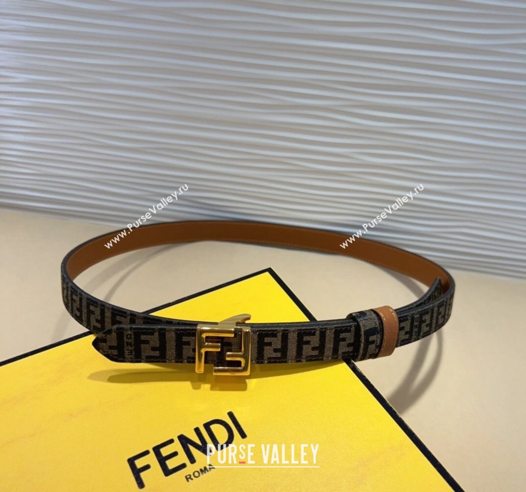 Fendi FF Canvas and Calfskin Belt 2cm Brown/Shiny Gold 2024 FE102201 (99-241022021)