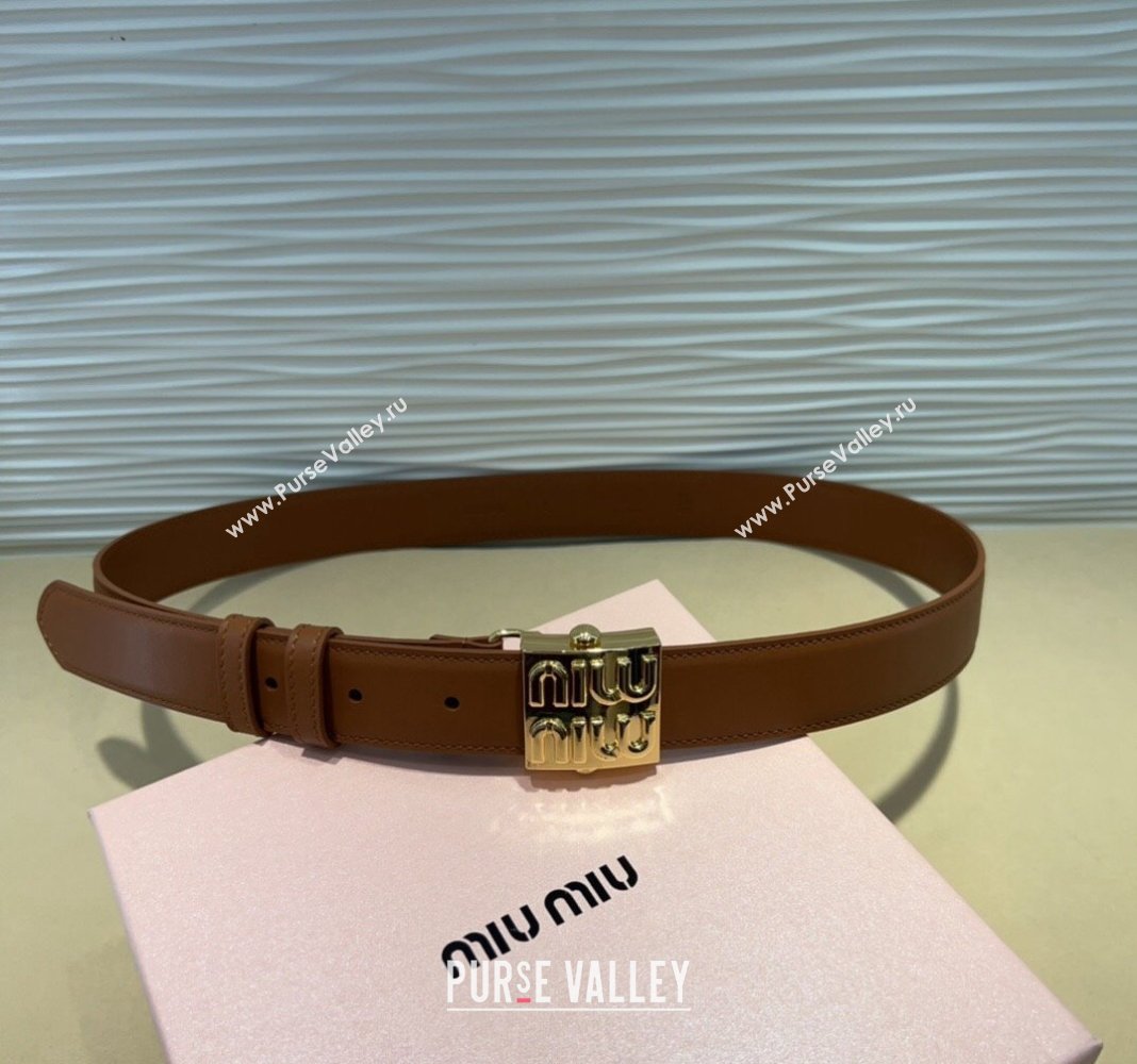 Miu Miu Calfskin Belt 3cm with Logo Band Buckle Brown/Gold 2024 MM102201 (99-241022028)