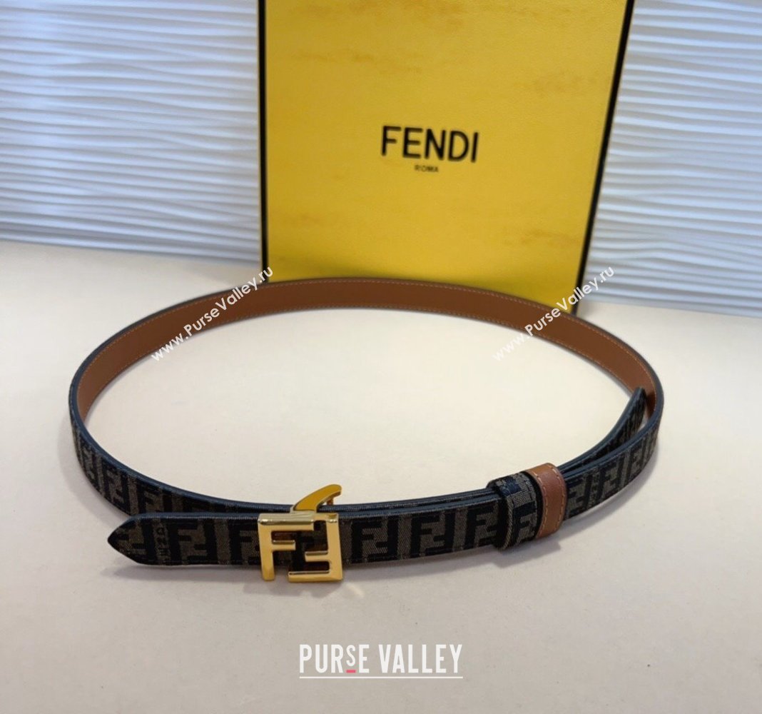 Fendi FF Canvas and Calfskin Belt 2cm Brown/Shiny Gold 2024 FE102201 (99-241022021)