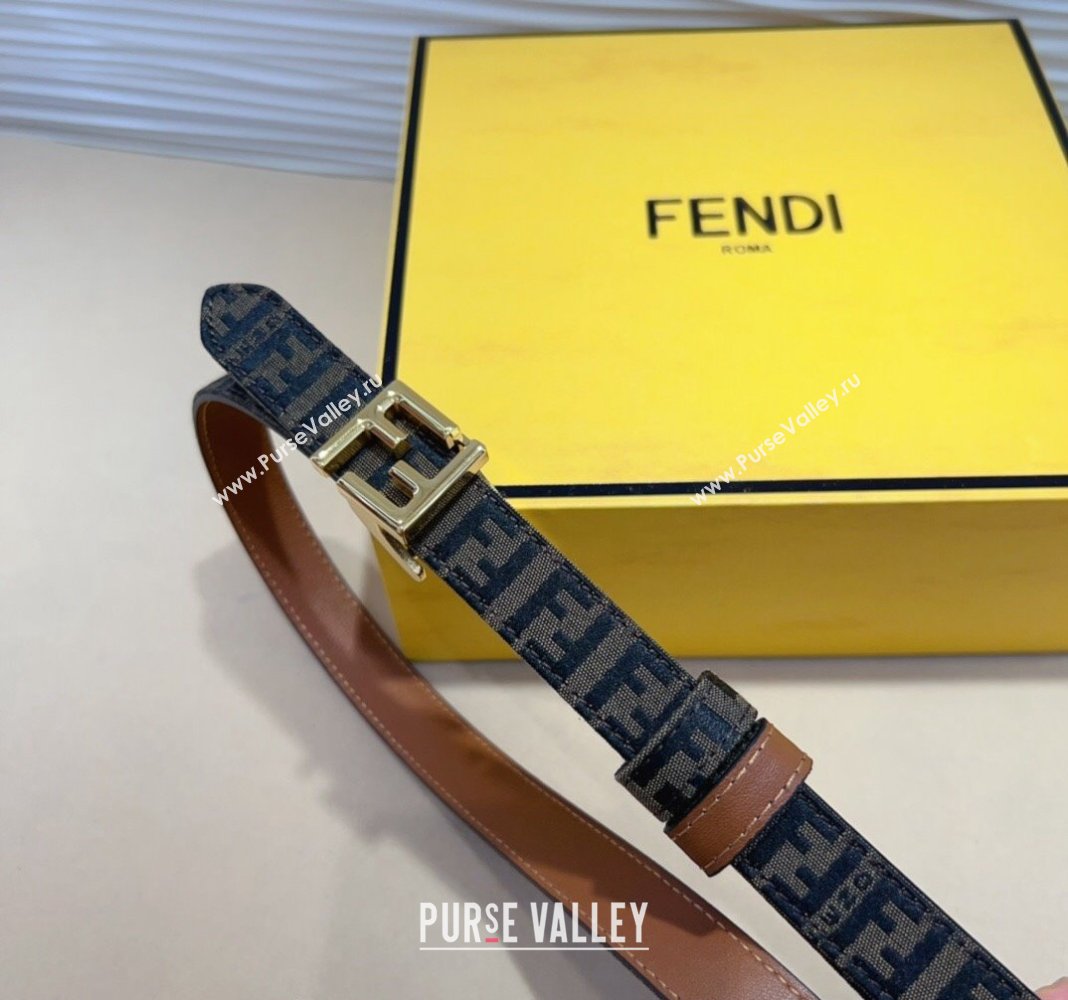 Fendi FF Canvas and Calfskin Belt 2cm Brown/Shiny Gold 2024 FE102201 (99-241022021)