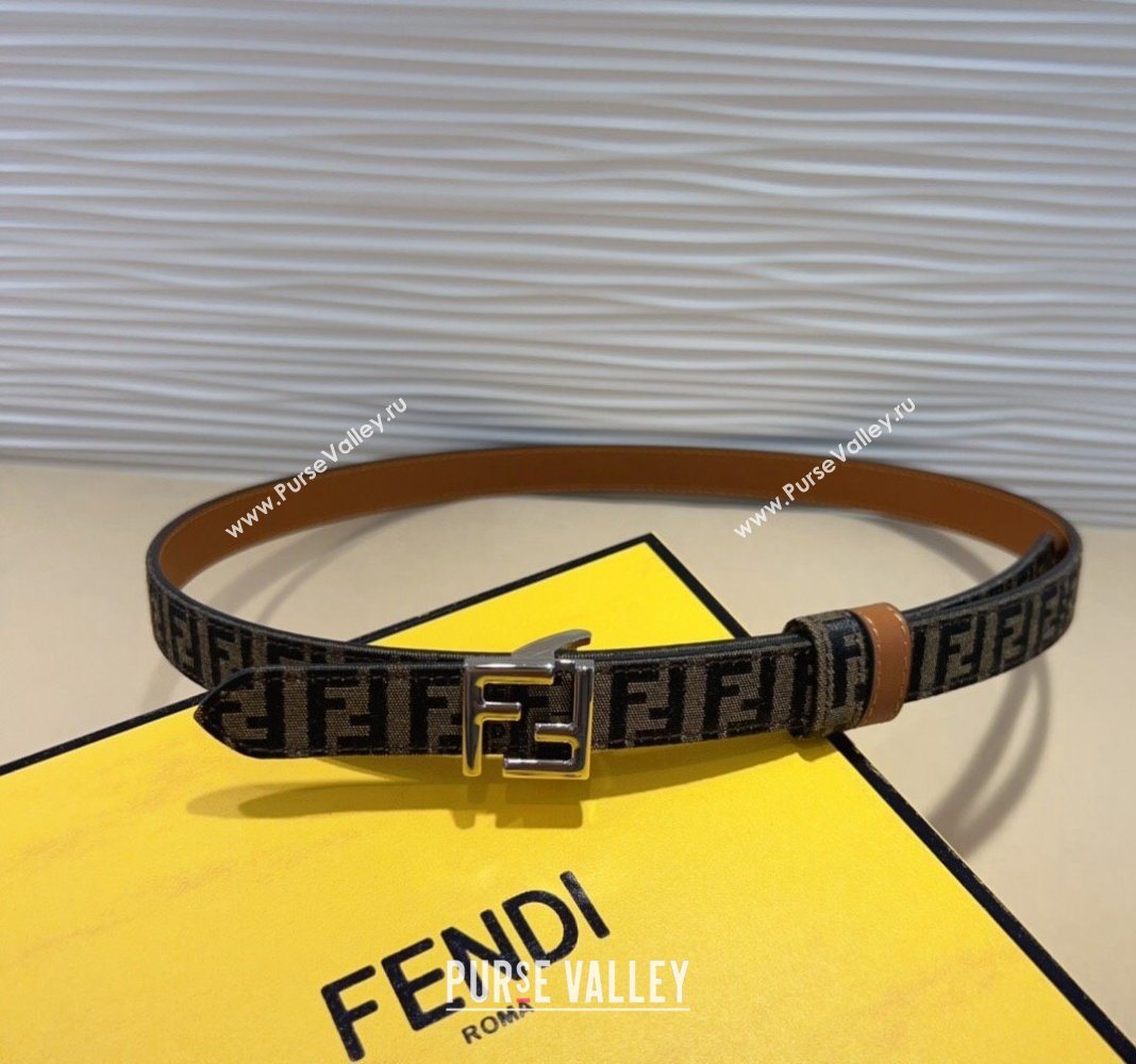 Fendi FF Canvas and Calfskin Belt 2cm Brown/Silver 2024 FE102201 (99-241022022)