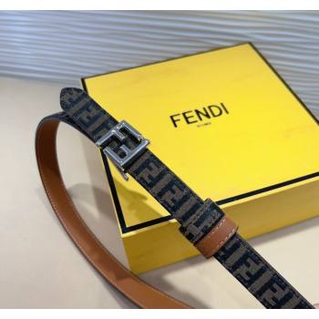 Fendi FF Canvas and Calfskin Belt 2cm Brown/Silver 2024 FE102201 (99-241022022)