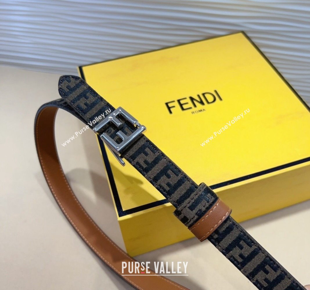 Fendi FF Canvas and Calfskin Belt 2cm Brown/Silver 2024 FE102201 (99-241022022)