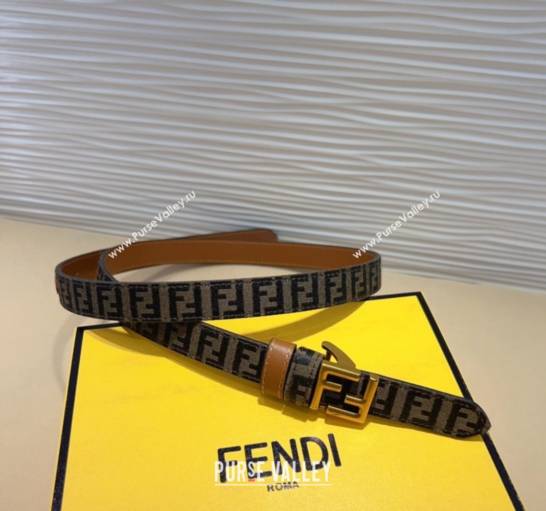 Fendi FF Canvas and Calfskin Belt 2cm Brown/Aged Gold 2024 FE102201 (99-241022019)