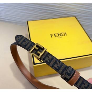 Fendi FF Canvas and Calfskin Belt 2cm Brown/Aged Gold 2024 FE102201 (99-241022019)