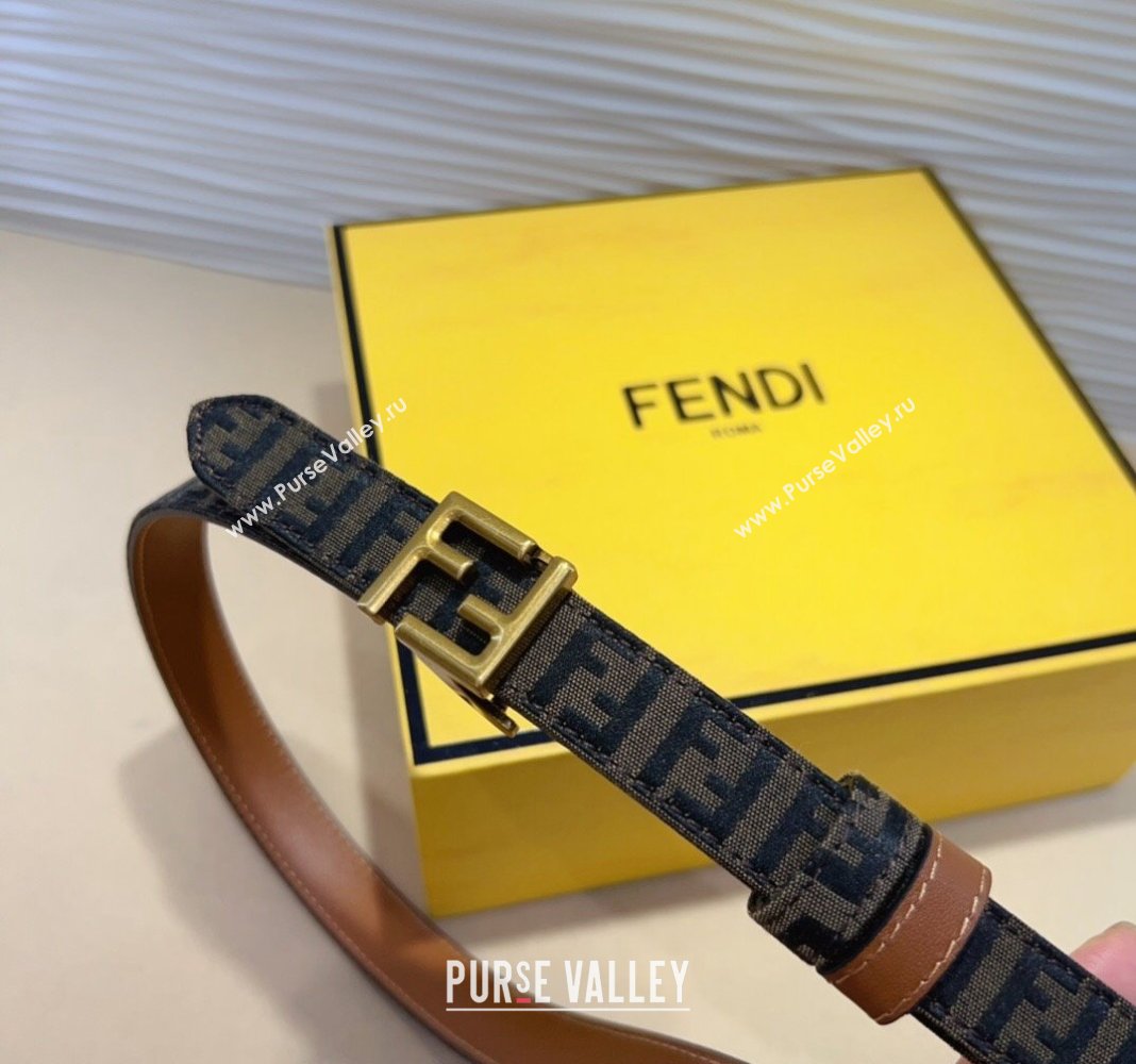 Fendi FF Canvas and Calfskin Belt 2cm Brown/Aged Gold 2024 FE102201 (99-241022019)