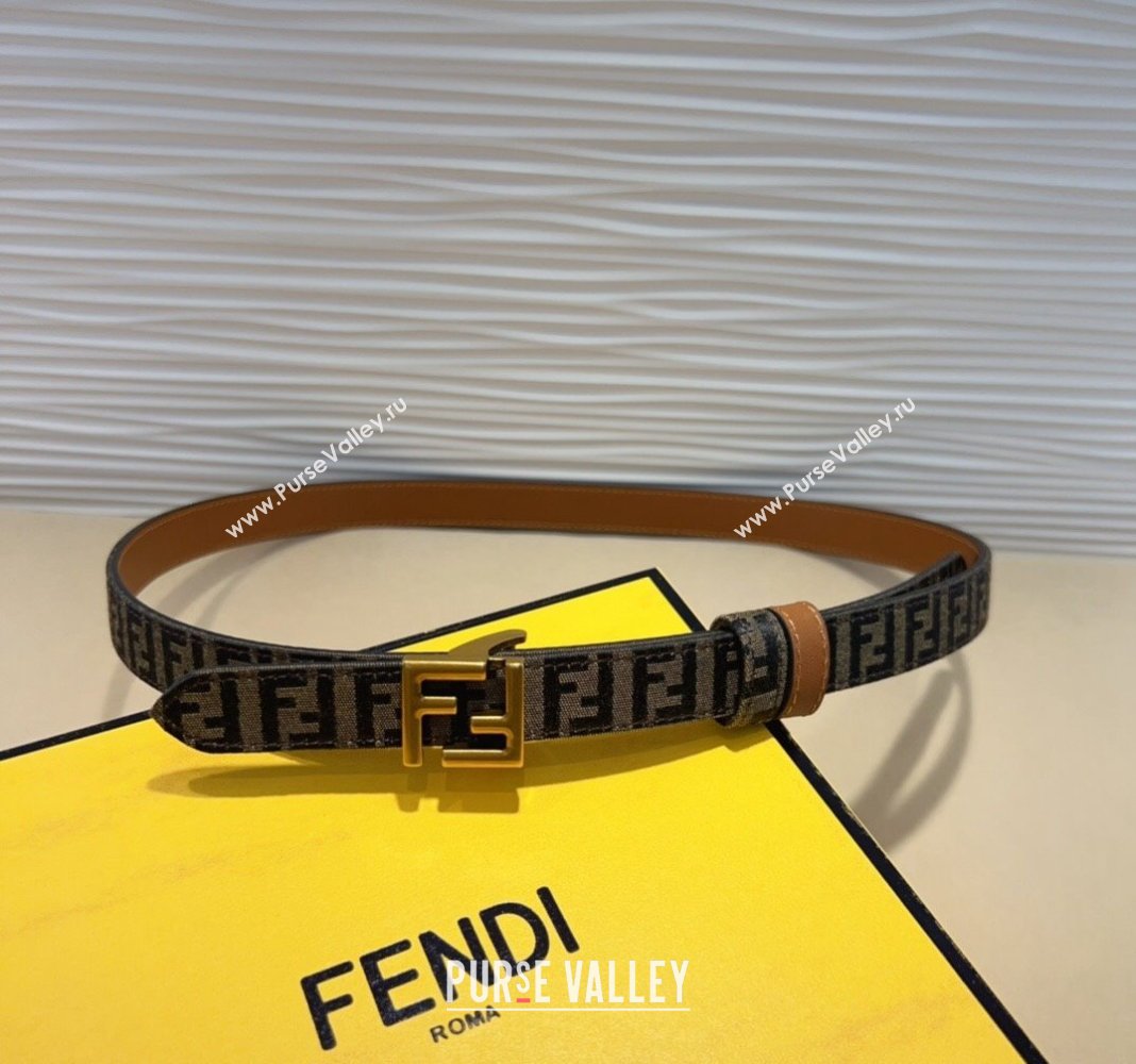 Fendi FF Canvas and Calfskin Belt 2cm Brown/Aged Gold 2024 FE102201 (99-241022019)