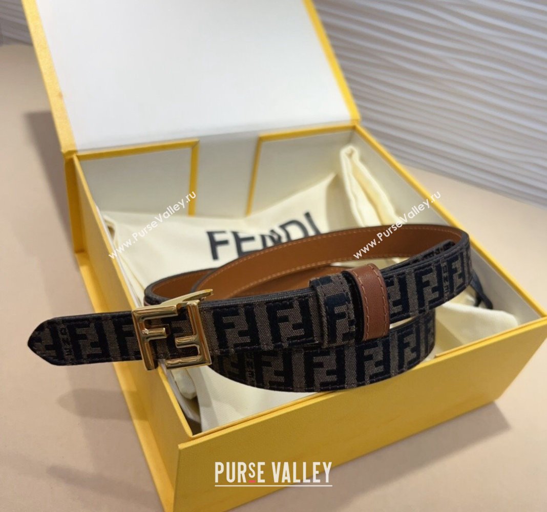 Fendi FF Canvas and Calfskin Belt 2cm Brown/Aged Gold 2024 FE102201 (99-241022019)