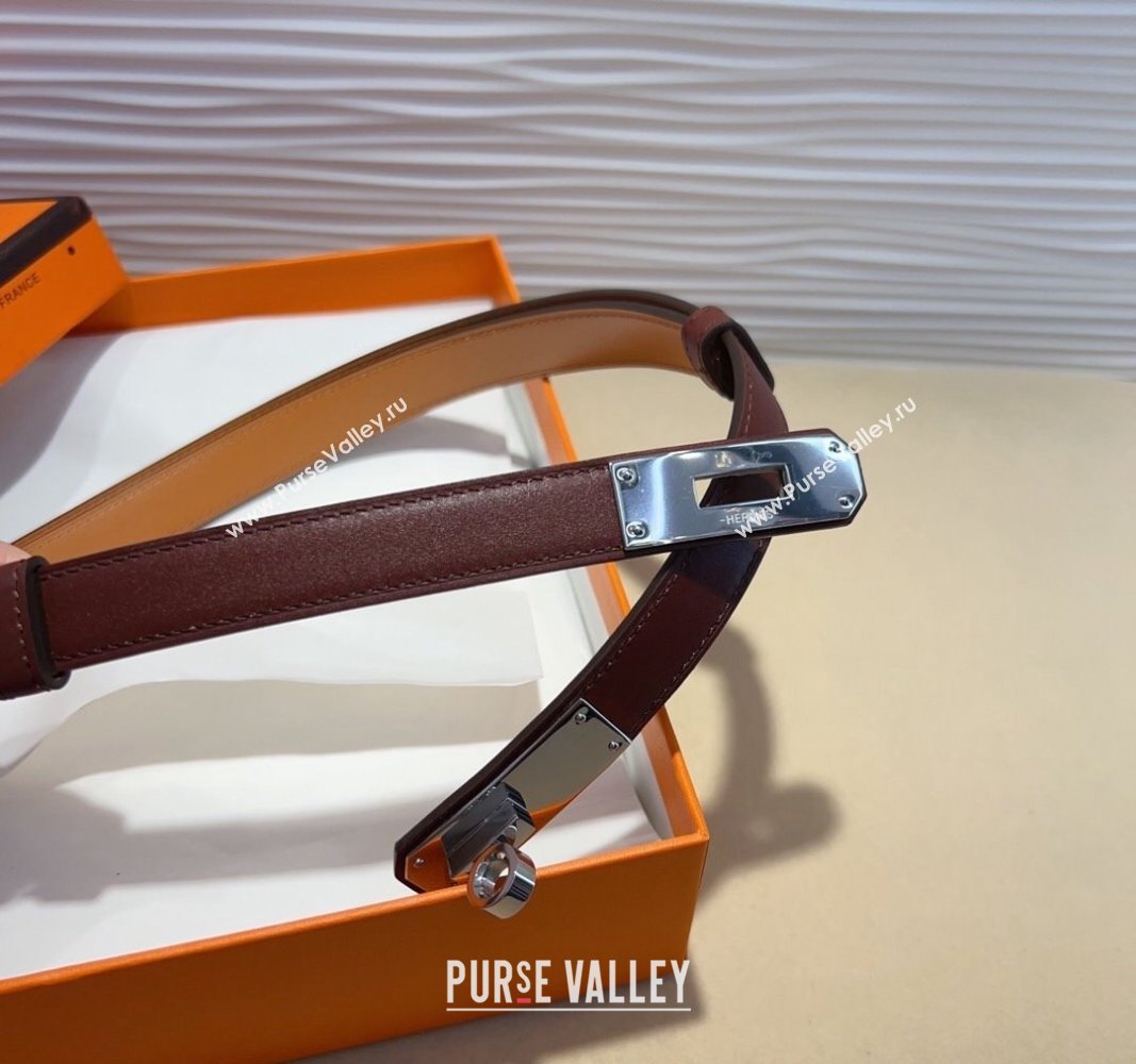 Hermes Kelly Duo Belt 1.8cm in Calfskin Leather Burgundy/Silver 2 2024 H102202 (99-241022133)