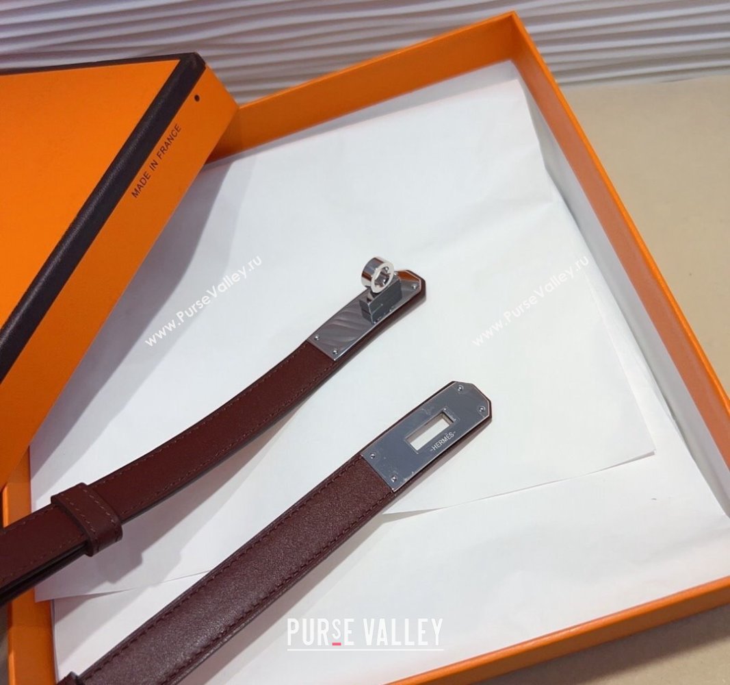 Hermes Kelly Duo Belt 1.8cm in Calfskin Leather Burgundy/Silver 2 2024 H102202 (99-241022133)