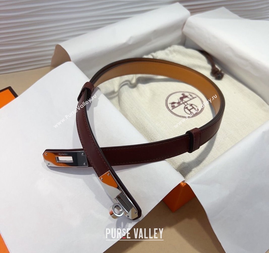 Hermes Kelly Duo Belt 1.8cm in Calfskin Leather Burgundy/Silver 2 2024 H102202 (99-241022133)