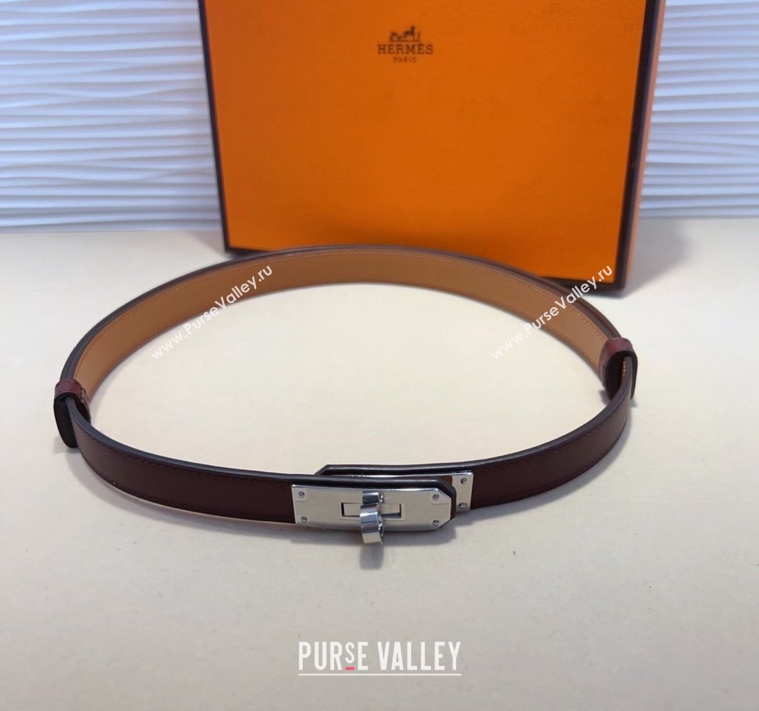 Hermes Kelly Duo Belt 1.8cm in Calfskin Leather Burgundy/Silver 2 2024 H102202 (99-241022133)