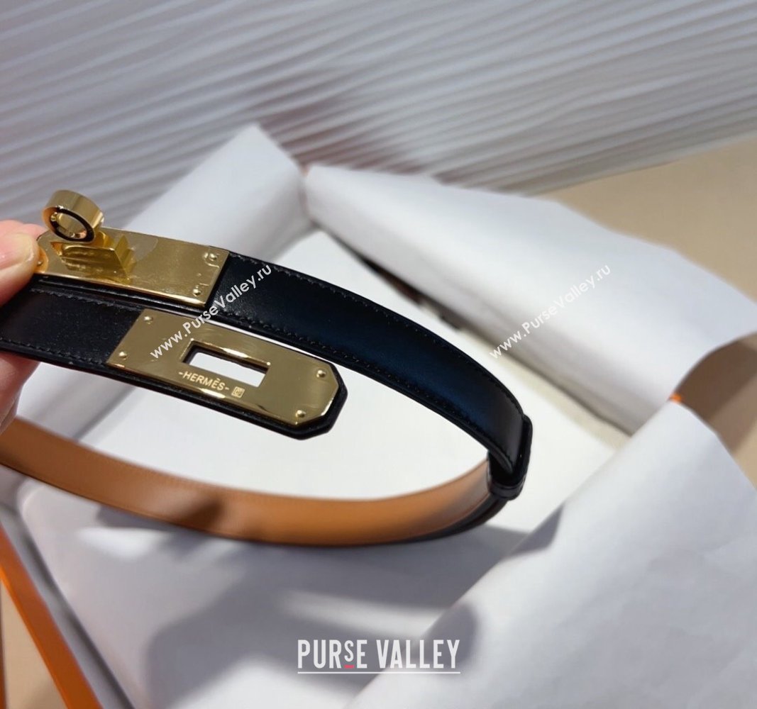 Hermes Kelly Duo Belt 1.8cm in Calfskin Leather Black/Gold 2 2024 H102202 (99-241022130)