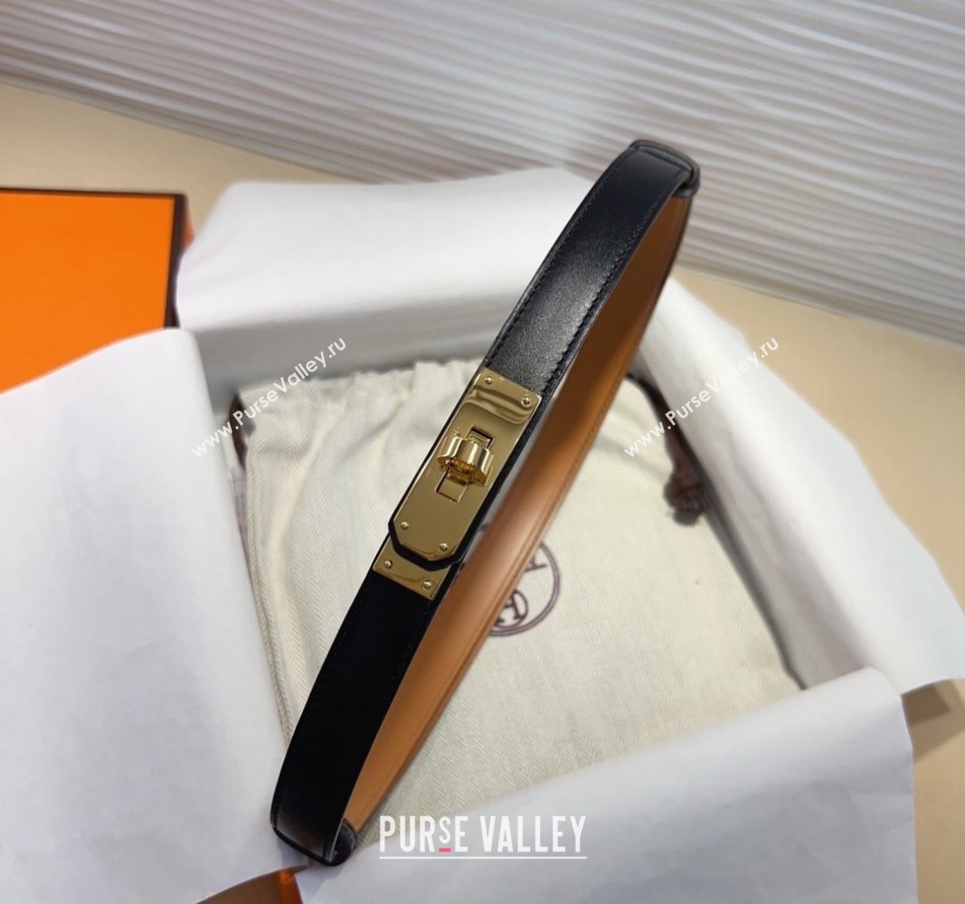 Hermes Kelly Duo Belt 1.8cm in Calfskin Leather Black/Gold 2 2024 H102202 (99-241022130)