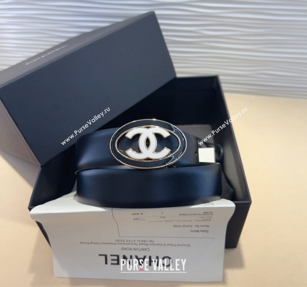 Chanel Lambskin Leather Belt 3cm with White CC Black 2024 CH102207 (99-241022091)