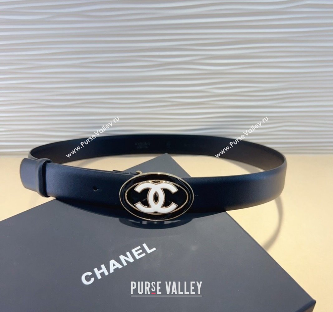 Chanel Lambskin Leather Belt 3cm with White CC Black 2024 CH102207 (99-241022091)