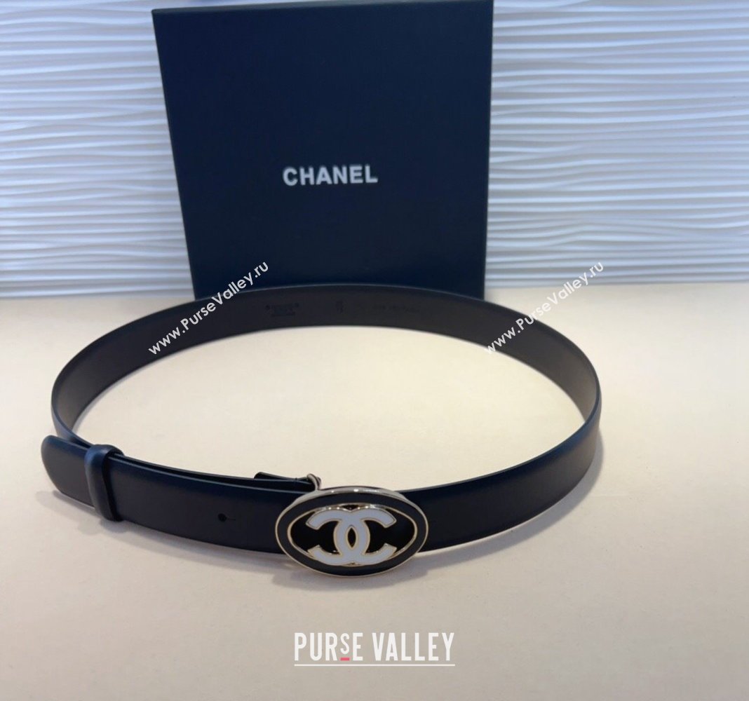 Chanel Lambskin Leather Belt 3cm with White CC Black 2024 CH102207 (99-241022091)