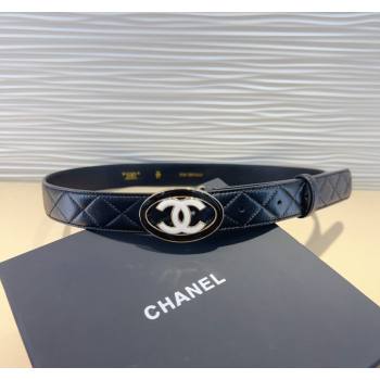 Chanel Quilted Lambskin Belt 3cm with White CC Black 2024 CH102207 (99-241022095)