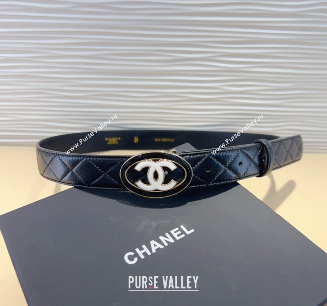 Chanel Quilted Lambskin Belt 3cm with White CC Black 2024 CH102207 (99-241022095)