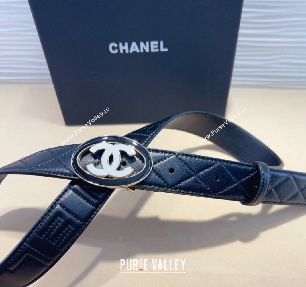 Chanel Quilted Lambskin Belt 3cm with White CC Black 2024 CH102207 (99-241022095)