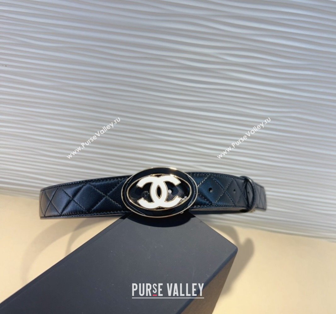 Chanel Quilted Lambskin Belt 3cm with White CC Black 2024 CH102207 (99-241022095)