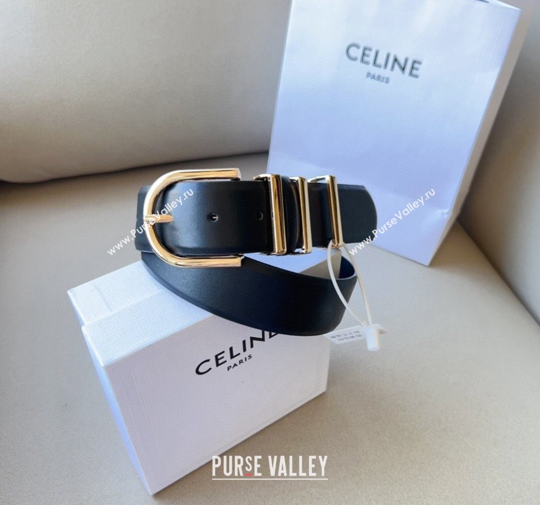 Celine Triomphe Medium Calfskin Belt 4cm with Pin Buckle Black 2024 CE102201 (99-241022032)