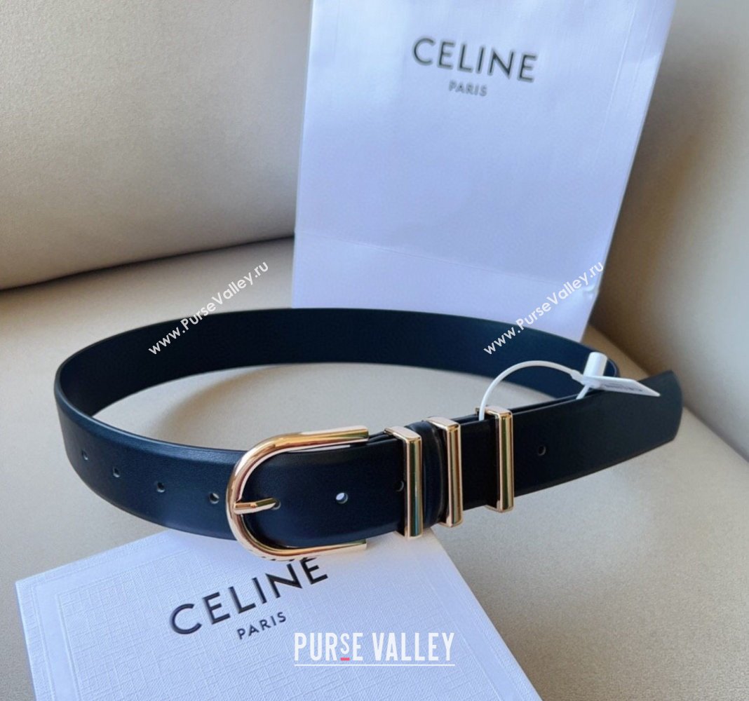 Celine Triomphe Medium Calfskin Belt 4cm with Pin Buckle Black 2024 CE102201 (99-241022032)