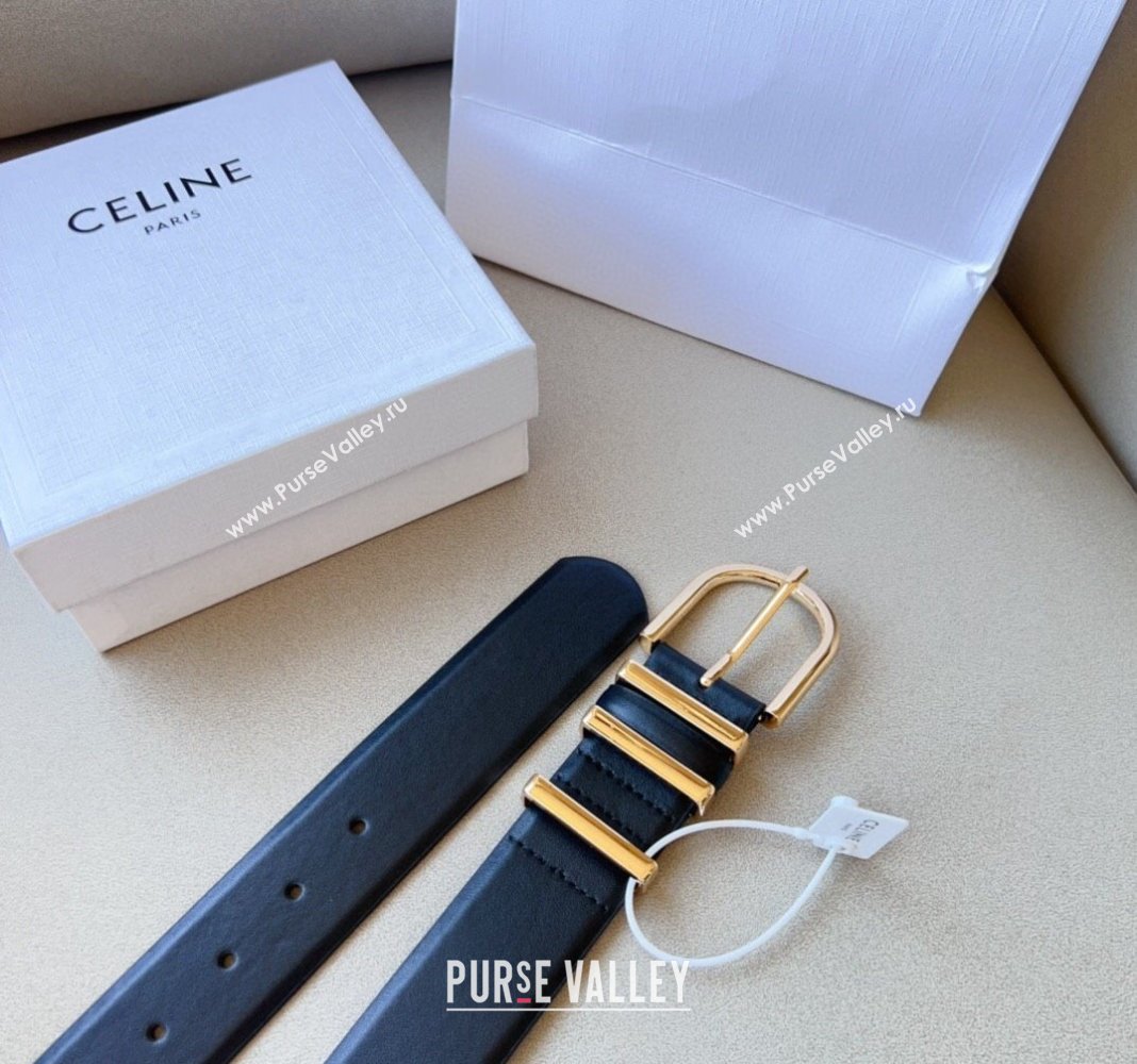 Celine Triomphe Medium Calfskin Belt 4cm with Pin Buckle Black 2024 CE102201 (99-241022032)