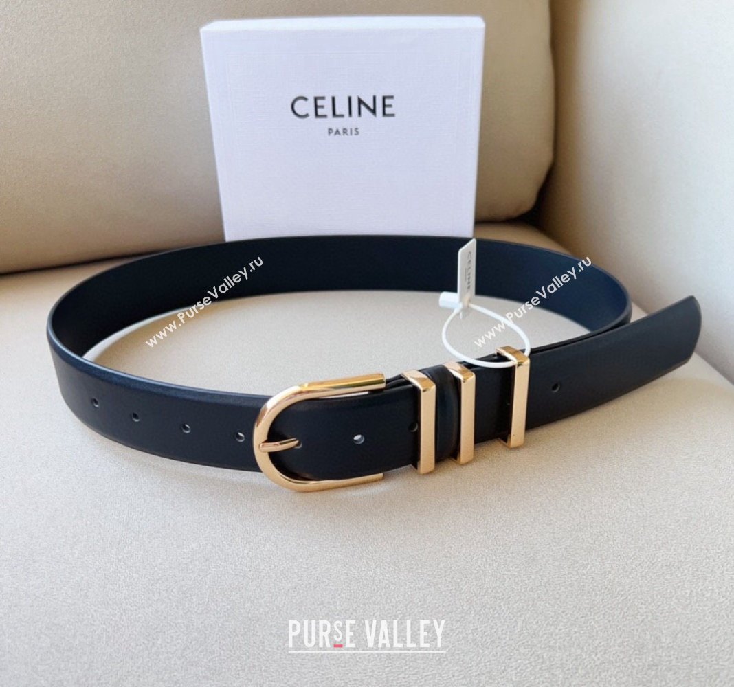 Celine Triomphe Medium Calfskin Belt 4cm with Pin Buckle Black 2024 CE102201 (99-241022032)