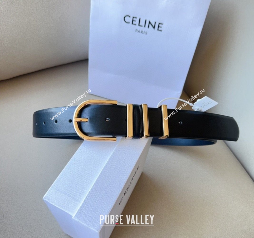 Celine Triomphe Medium Calfskin Belt 4cm with Pin Buckle Black 2024 CE102201 (99-241022032)