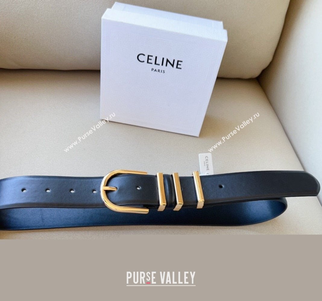 Celine Triomphe Medium Calfskin Belt 4cm with Pin Buckle Black 2024 CE102201 (99-241022032)