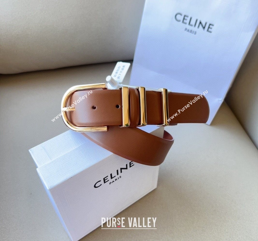 Celine Triomphe Medium Calfskin Belt 4cm with Pin Buckle Tan Brown 2024 CE102201 (99-241022033)