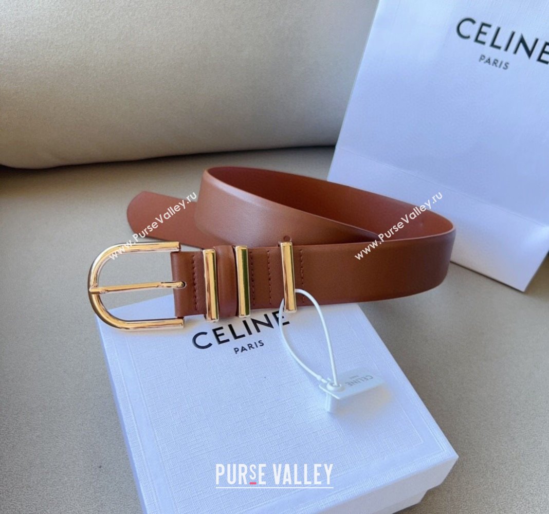 Celine Triomphe Medium Calfskin Belt 4cm with Pin Buckle Tan Brown 2024 CE102201 (99-241022033)