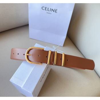 Celine Triomphe Medium Calfskin Belt 4cm with Pin Buckle Tan Brown 2024 CE102201 (99-241022033)