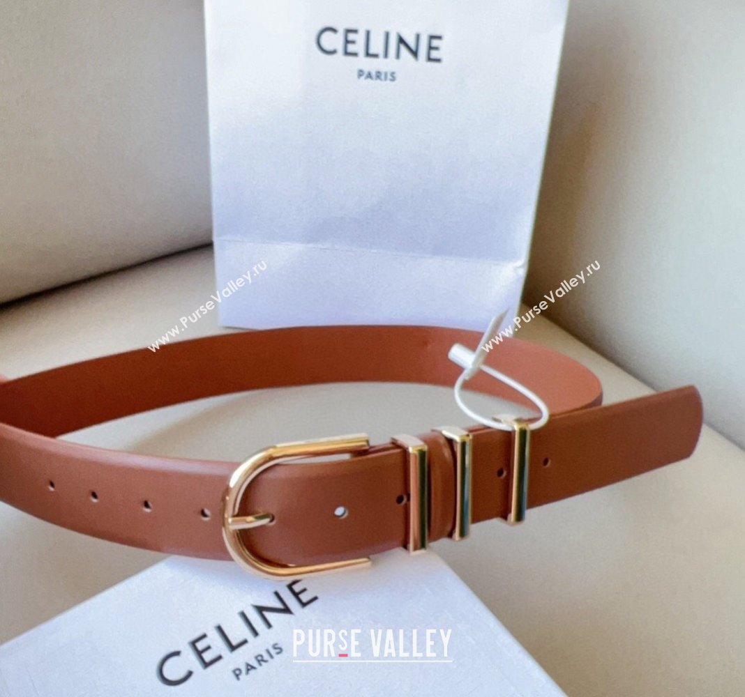 Celine Triomphe Medium Calfskin Belt 4cm with Pin Buckle Tan Brown 2024 CE102201 (99-241022033)