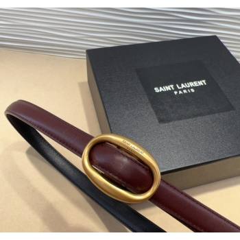 Saint Laurent Calfskin Belt 1.5cm with Aged Gold-Tone Buckle Dark Burgundy 2024 YSL102202 (99-241022105)